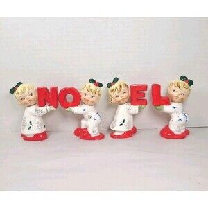 Vintage Napco Pajama Kids NOEL Christmas Candle Holders Japan Repaired